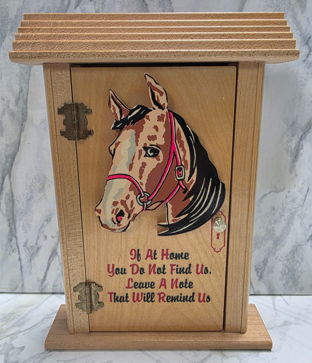 Vintage Horse Wooden Wall Mounted Note/Message Holder w/Original Pad & Pencil